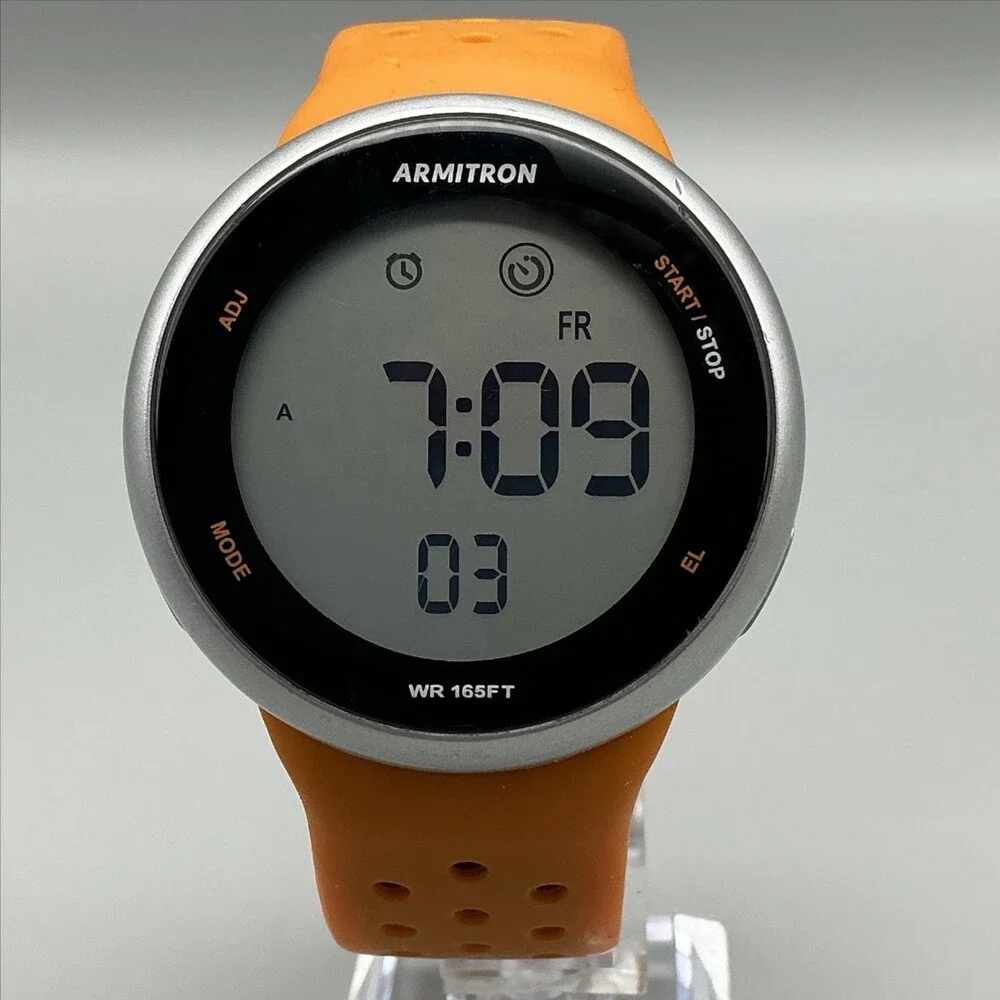 Armitron Pro Sport Mens Watch 43mm Digital Alarm Orange Resin 40/8423 M1185A